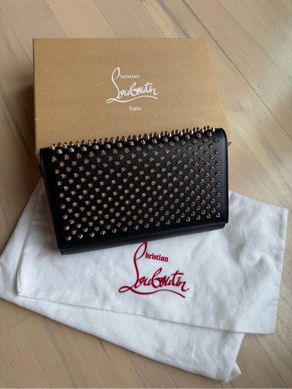 Christian Louboutin Black Spike-Studded Leather Crossbody Bag with Gold Spikes - Picture 6 of 7